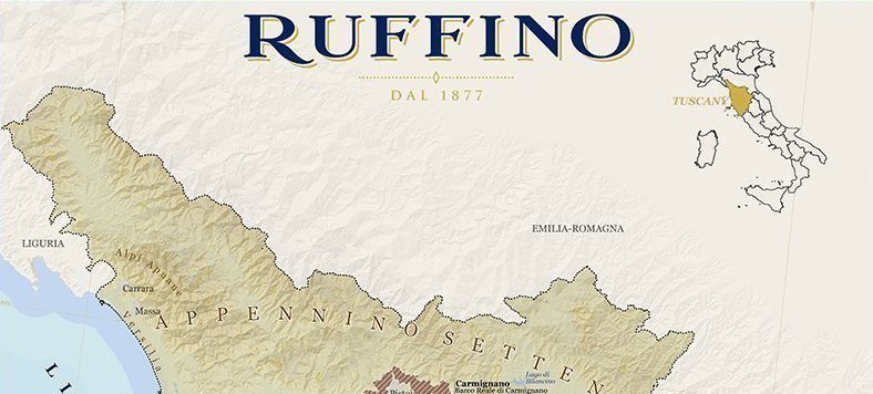 VinMaps Creates Custom Wine Map highlighting Tuscany Wine Regions for Ruffino Wines.