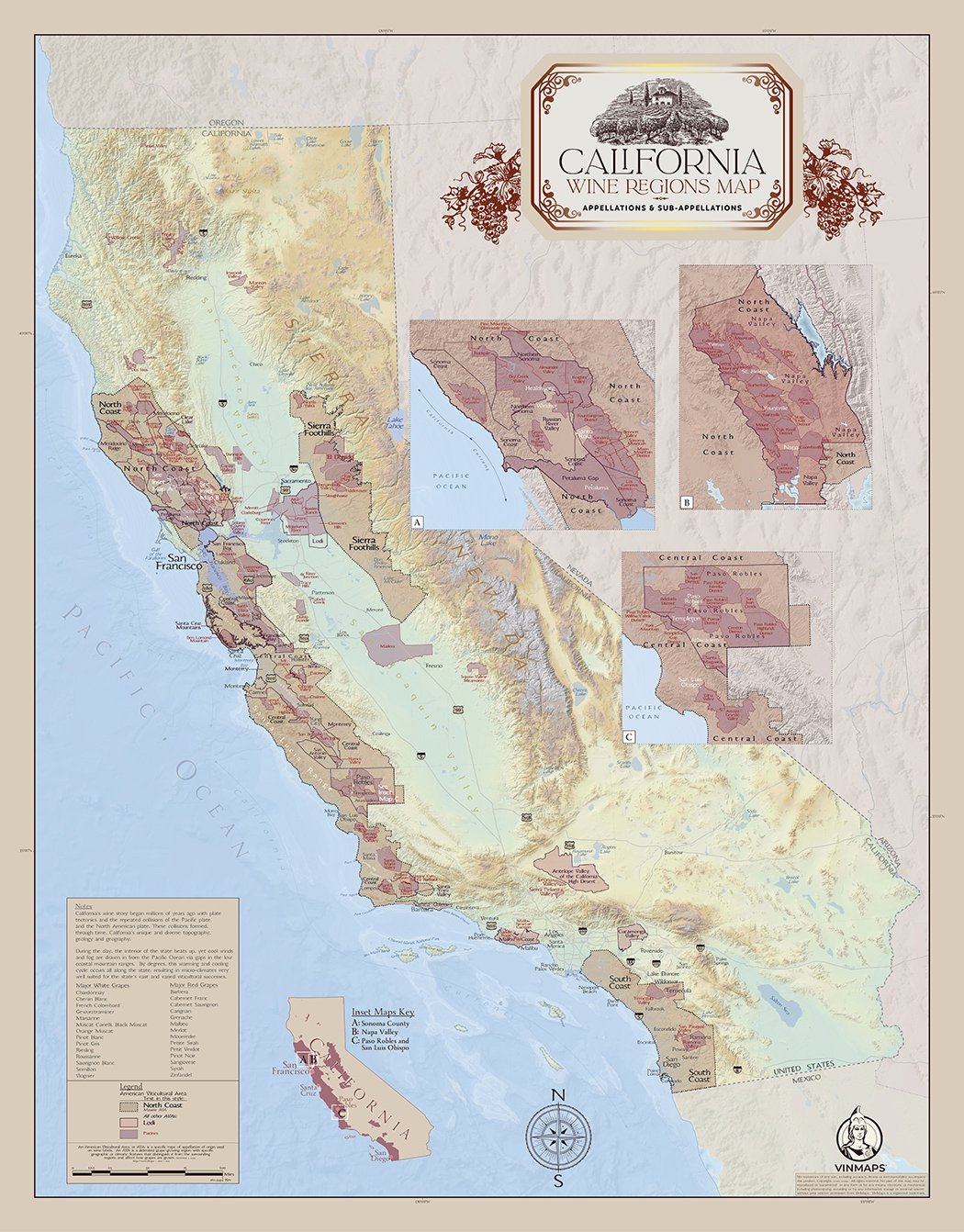 California Wine Regions Map, Appellations