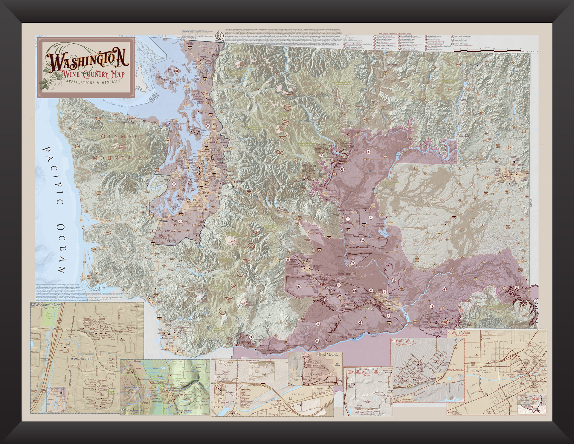 Washington State Wine Regions Map Framed Vinmaps | Sexiz Pix