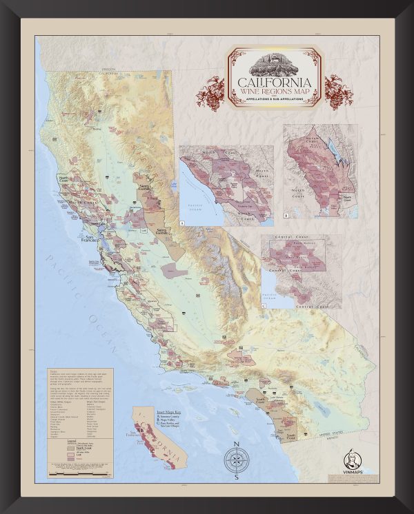 California Wine Map framed