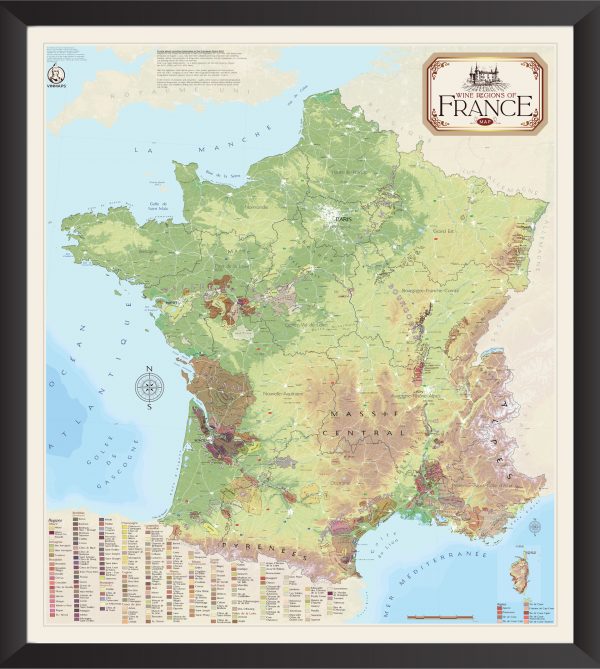 Wine Regions of France Map Framed