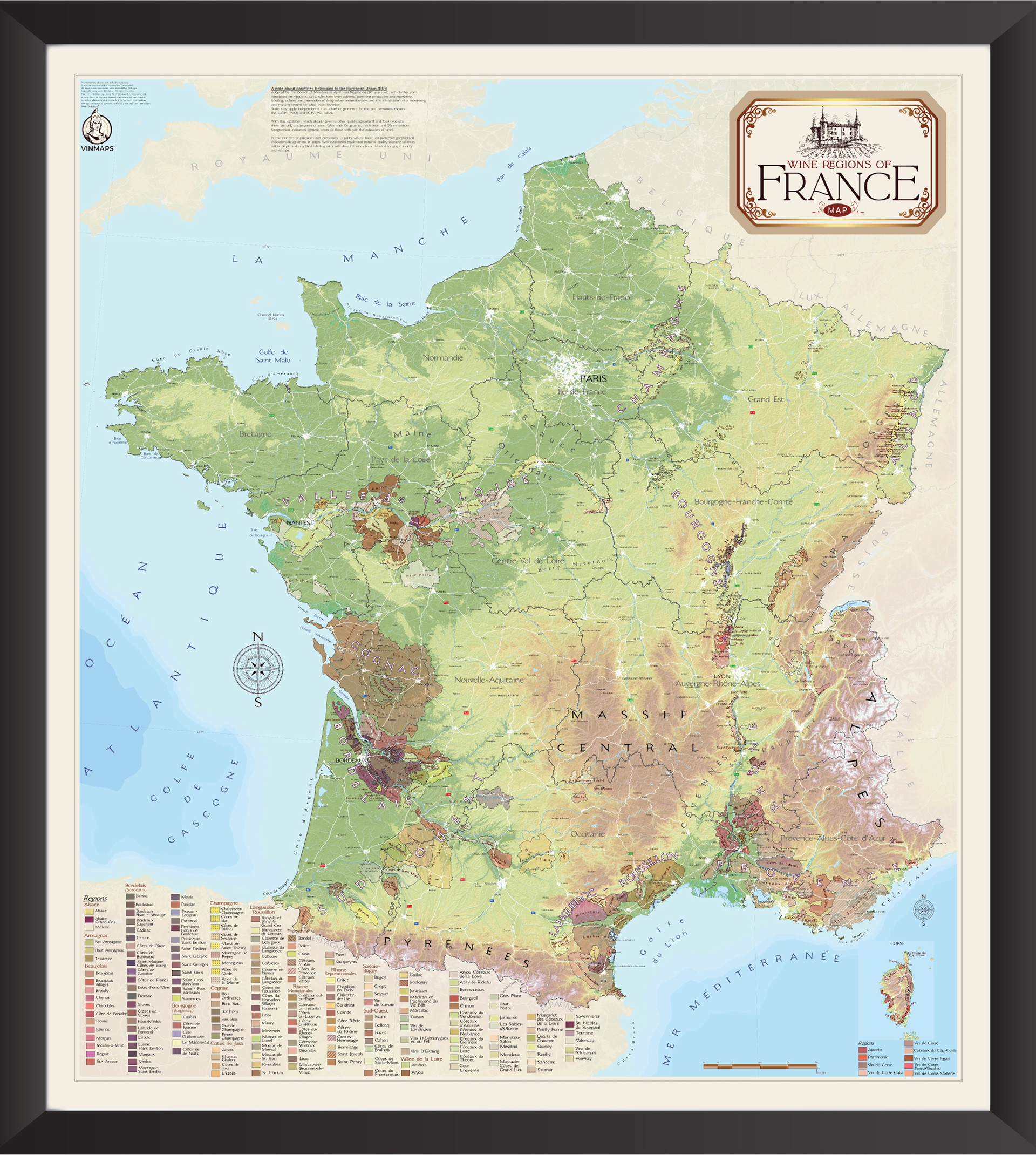 Wine Map of France - Framed
