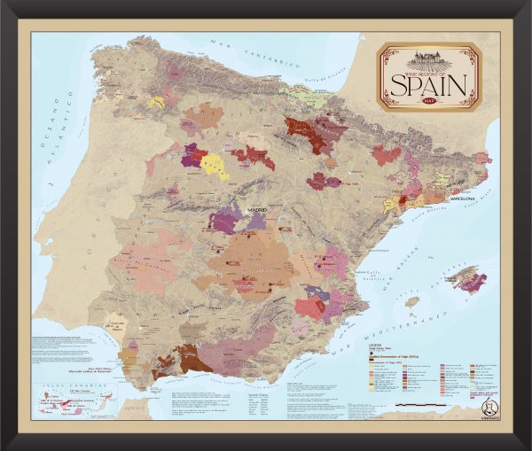 Spain Wine Regions Map Framed