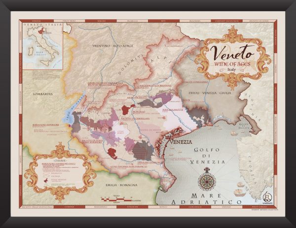 Framed Veneto Wine Map
