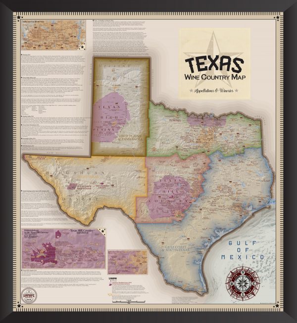 Texas Wine Map Framed