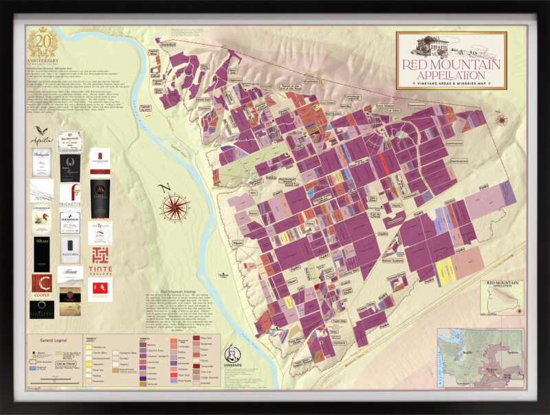 Red Mountain Wine Map Framed