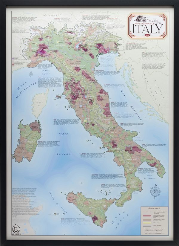 Italy Wine Regions Map Framed
