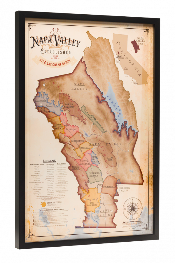 Vintage Napa Valley Wine Map Framed