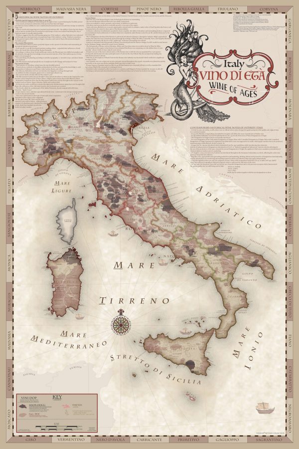 Italy - Vino di Eta – Wine of Ages Map (With Mermaid Cartouche)