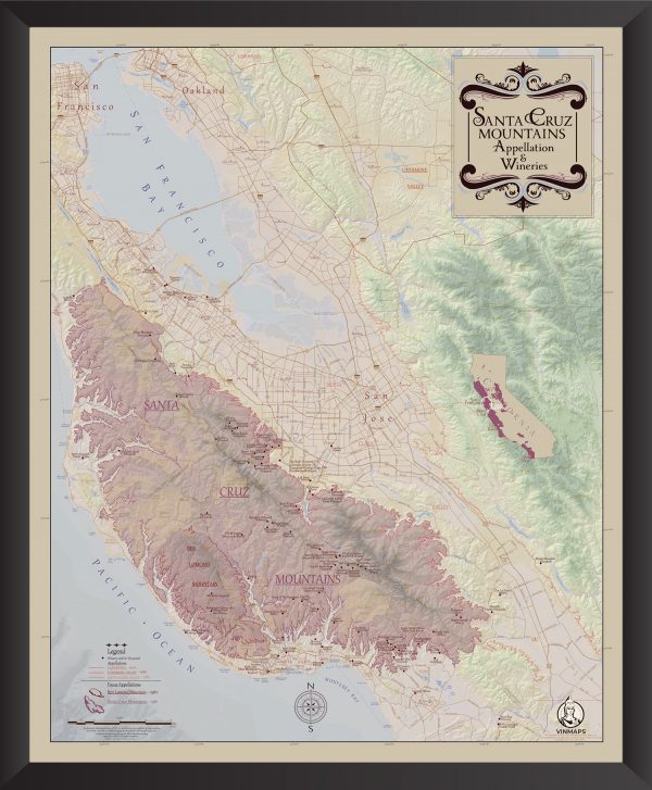 Santa Cruz Wine Map Framed