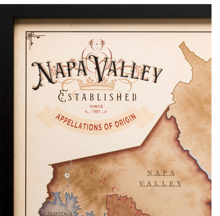 Napa Vallery Framed Wine Map