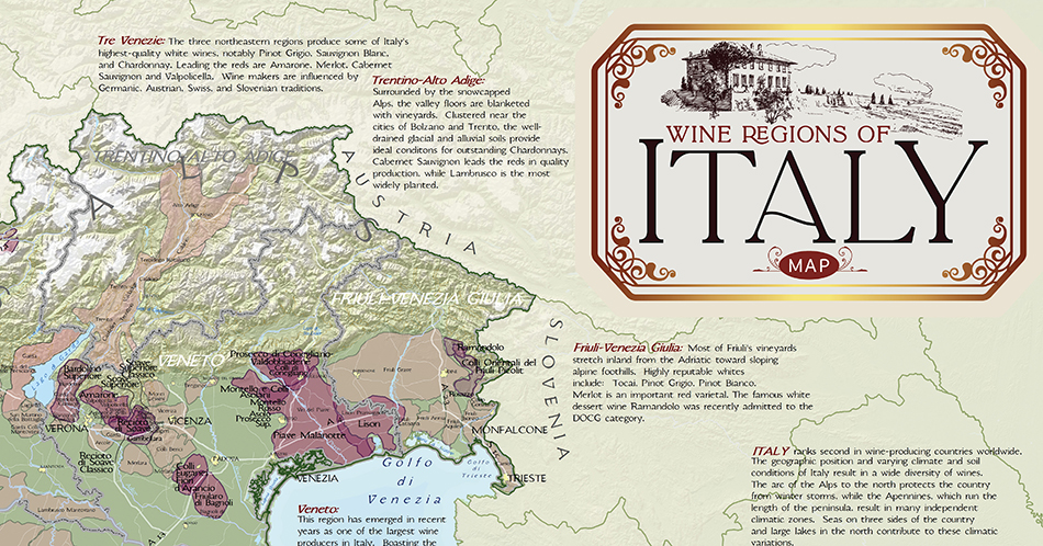 Veneto wine regions detail. Italy wine map